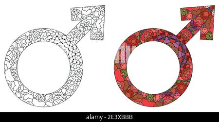MARS sign, astrology concept art. Tattoo design. Astrology concept for occult design. Color and outline set. Stock Vector
