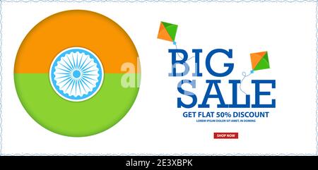 Vector illustration of 26th January Republic Day Celebration India. Big Sale Advertising Designs Stock Vector