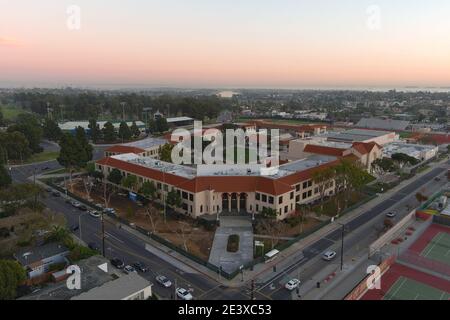 An aerial view of the Long Beach Wilson High School campus, Saturday, Jan 9, 2021, in Long Beach, Calif. Stock Photo