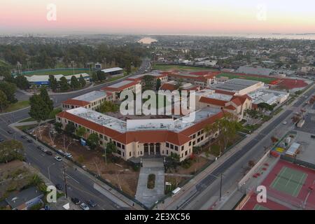 An aerial view of the Long Beach Wilson High School campus, Saturday, Jan 9, 2021, in Long Beach, Calif. Stock Photo