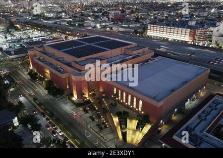 An aerial view of the Galen Center, Saturday, Jan. 16, 2021, in Los Angeles. The arena is the home of the Southern California Trojans men's and women' Stock Photo