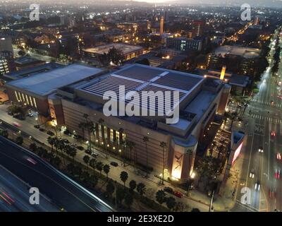 An aerial view of the Galen Center, Saturday, Jan. 16, 2021, in Los Angeles. The arena is the home of the Southern California Trojans men's and women' Stock Photo