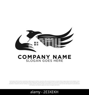 Eagle House Silhouette logo design inspiration, best for construction building real estate logo template Stock Vector