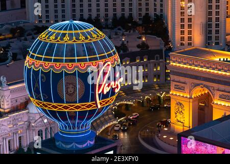 The Paris Las Vegas Hotel & Casino at night Stock Photo