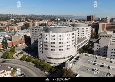 An aerial view of the Ronald Reagan hospital at the UCLA Health Medical Center, Saturday, Jan. 16, 2021, in Los Angeles. Stock Photo