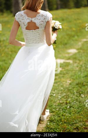 wedding, bride, dress, white, bridal, lace, beauty, beautiful, woman, marriage, fashion, gown, back, hand, married, wedding dress, detail, love, corse Stock Photo