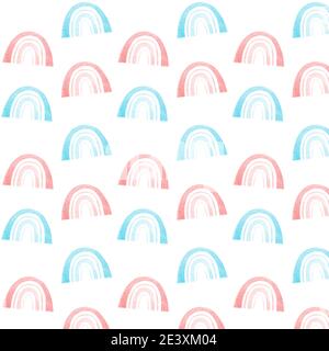 Watercolor seamless pattern rainbows pastel background. Pink and blue kids rainbow. Baby rainbow digital paper Stock Photo