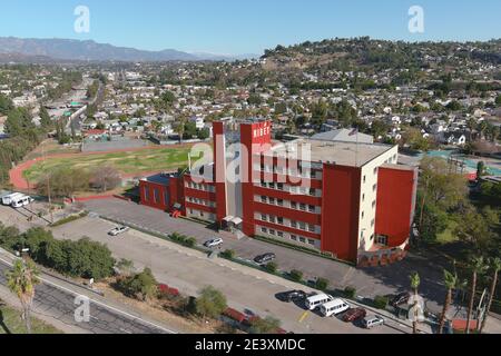 An aerial view of Ribet Academy College Preparatory School, Wednesday, Jan. 21, 2021, in Los Angeles. Stock Photo