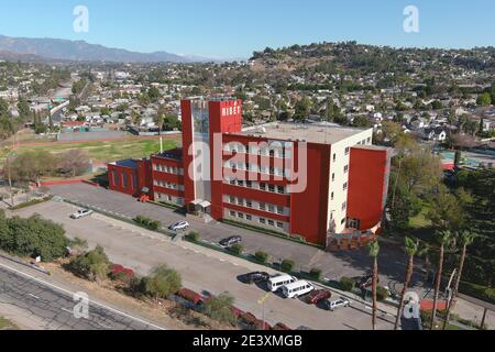 An aerial view of Ribet Academy College Preparatory School, Wednesday, Jan. 21, 2021, in Los Angeles. Stock Photo