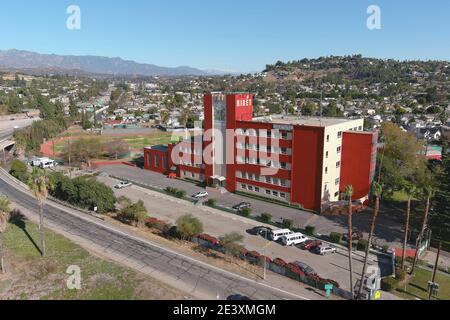 An aerial view of Ribet Academy College Preparatory School, Wednesday, Jan. 21, 2021, in Los Angeles. Stock Photo