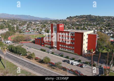 An aerial view of Ribet Academy College Preparatory School, Wednesday, Jan. 21, 2021, in Los Angeles. Stock Photo