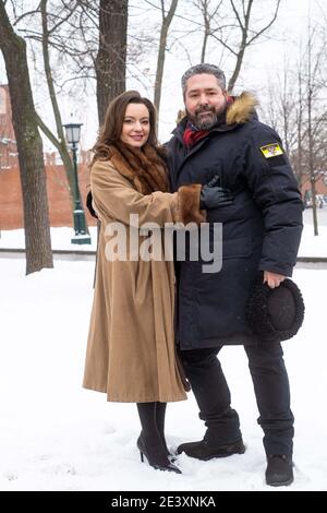 Photo session of Grand Duke George Mikhailovich of Russia, (Georgi Mikhailovich Romanov) heir to the throne of Russia poses with fiancee Rebecca Virginia Bettarini during their engagement at home in Moscow, on January 11, 2021, Russia.Miss Rebecca Virginia Bettarini converted to Orthodox religious, on July 12, 2020 at Saint Peter and Paul Cathedral in Saint Petersburg. Miss Rebecca Virginia Bettarini took the name Victoria Romanovna. The engagement announcement is January 21, 2021. Photo via Dimitri Revenko/ DNphotography/ABACAPRESS.COM Stock Photo