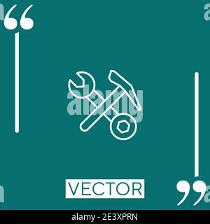 double wrench tool and hammer forming a cross of outlines vector icon Linear icon. Editable stroked line Stock Vector