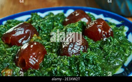 Khoresh alou esfenaj -  traditional Iranian spinach and dried plum stew Stock Photo