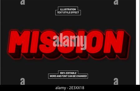 Mission Red 3D Bold Text Style Effect Stock Vector