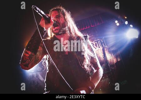 ITALY, ROMAGNANO SESIA, 2014: Stu Block, singer of the  American heavy metal band Iced Earth, performing live on stage at the Rock N Roll Arena Stock Photo