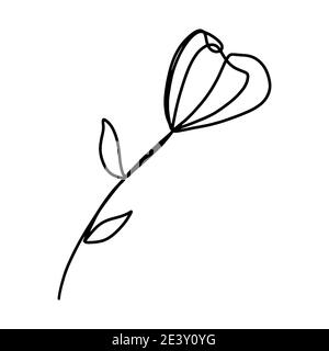 One line hand drawn tulip in doodle style vector illustration isolated on white background. Minimalist art for print, poster, wall art. Stock Vector