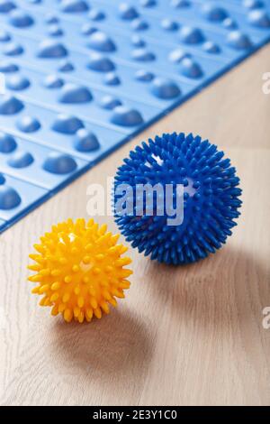 massage rubber balls, mat and roller for self massage and reflexology