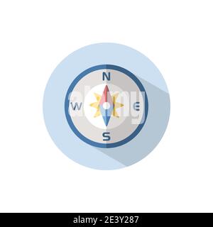 Compass. Flat color icon on a circle. Weather vector illustration Stock Vector