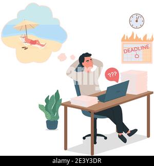 Procrastinating employee flat color vector detailed character Stock Vector