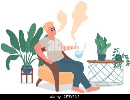 Man smoking bong flat color vector detailed character Stock Vector