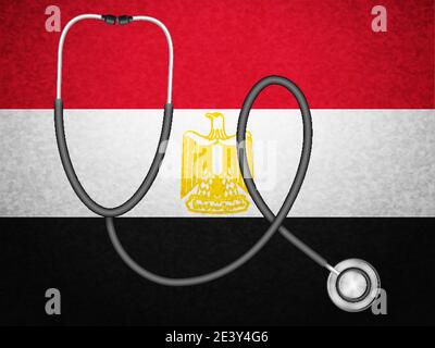 Stethoscope on Egypt flag background. Vector illustration. Stock Vector