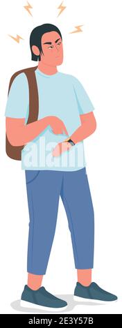 Irritated man waiting flat color vector detailed character. Stock Vector