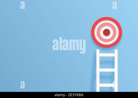 Red circular target with ladder on blue background with copy space leadership and success concept. Career growth and the desire to win vector illustra Stock Vector