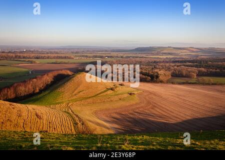 Looking out from Cley Hill across Warminster, Wiltshire Stock Photo