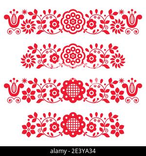 Polish traditional floral folk art vector long vertical design elements inspired by old embroidery - Lachy Sadeckie Stock Vector