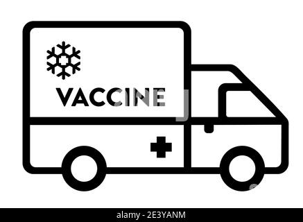 Vaccine transportation and distribution van icon. Medical cold storage truck icon. Mobile clinic and emergency response icon. Stock Vector