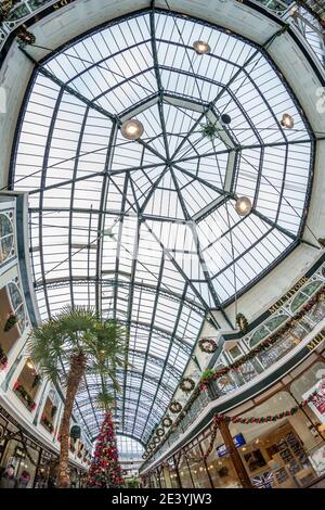 Wayfarers Arcade (previously the Leyland Arcade and Burton Arcade) a Grade II listed structure on Lord St in the seaside town of Southport, Merseyside Stock Photo