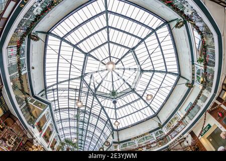 Wayfarers Arcade (previously the Leyland Arcade and Burton Arcade) a Grade II listed structure on Lord St in the seaside town of Southport, Merseyside Stock Photo