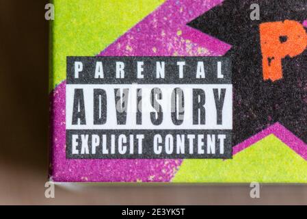 A Parental Advisory sticker on a CD Stock Photo