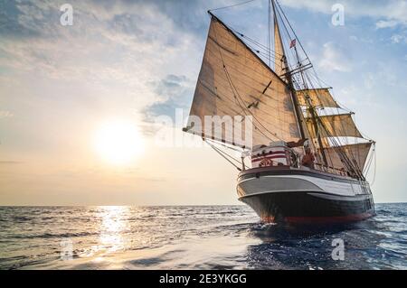 Old wooden sailing ship on mediterraean sea Stock Photo - Alamy