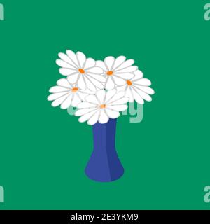 White flowers in blue vase isometric illustration Stock Vector
