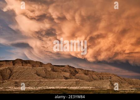 Ominous clouds over the Badlands in South Dakota. Stock Photo