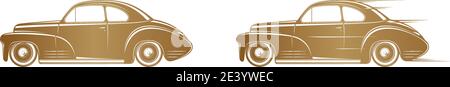 Golden classic car silhouette on white background. Vintage car icon for logo, badge or lable design. Stock Vector
