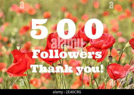 500 followers. Social media follower milestone. Thank you sign. Stock Photo