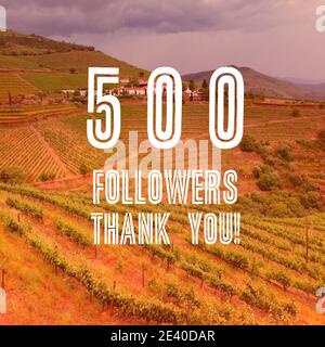 500 followers. Social media follower milestone. Thank you sign. Stock Photo