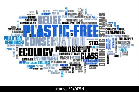 Plastic-free philosophy. Plastic free word cloud text sign. Stock Photo