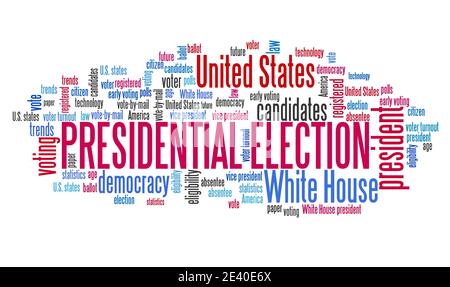 U.S. presidential election concept. United States elections word cloud sign. Stock Photo
