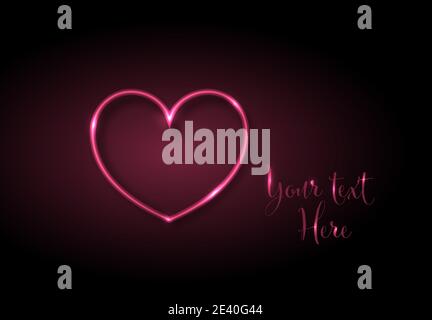 Neon heart love valentine card template with sample text Stock Vector