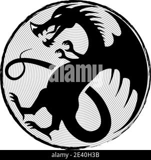 Dragon silhouette black isolated on white Stock Vector