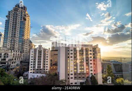 Johannesburg, South Africa - 19th November 2020: Cityscape in evening light with view towards city offices. Stock Photo