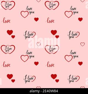 Seamless repeating pattern for valentine s day. Hearts and letters I love you. Stock Vector