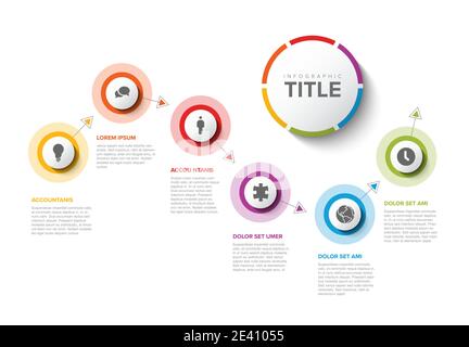 Vector light progress steps template with descriptions, icons and circles Stock Vector