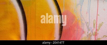 Old plastered wall with colorful drips, flows and paint sprays graffiti background Stock Photo