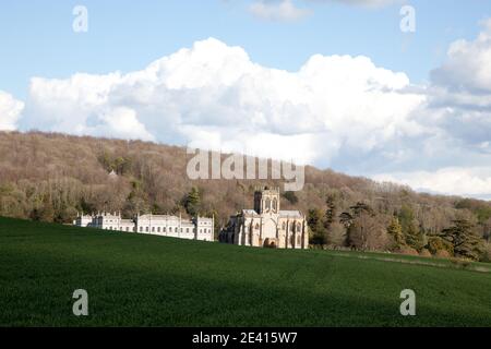 Milton Abbas school and Abbey in Dorset in England, UK  Stock Photo