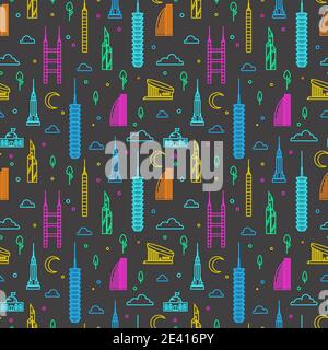 Skyscrapers simple line seamless pattern isolated on white. Vector illustration Stock Vector